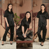 Silk 2-Piece Shirt & Pajama Night Suit For Women (Model R-112)