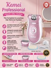 Kemei Professional Hair Removal System KM-519A | Rechargeable Cordless Epilator, Shaver & Exfoliator