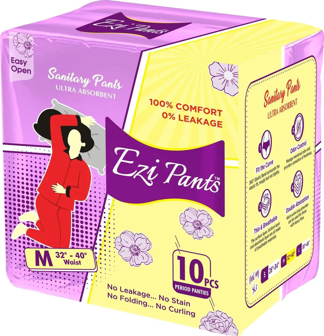 EziPants Disposable Period Panty – Premium Quality Ultra Absorbent Sanitary Pants, Leak-Proof & Comfortable Period Underwear, 10 Pcs Packet -